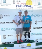 James Ptacek of Strongsville (right) and John Reichel (left) of Fort Myers, won gold medals Men’s Doubles at the 2024 Minto US Open Pickleball Championships.