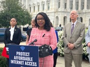 U.S. Rep. Emilia Sykes discusses the need to continue federally subsidized internet service at a Capitol Hill press conference. (Photo by Sabrina Eaton, iccwins188.com)